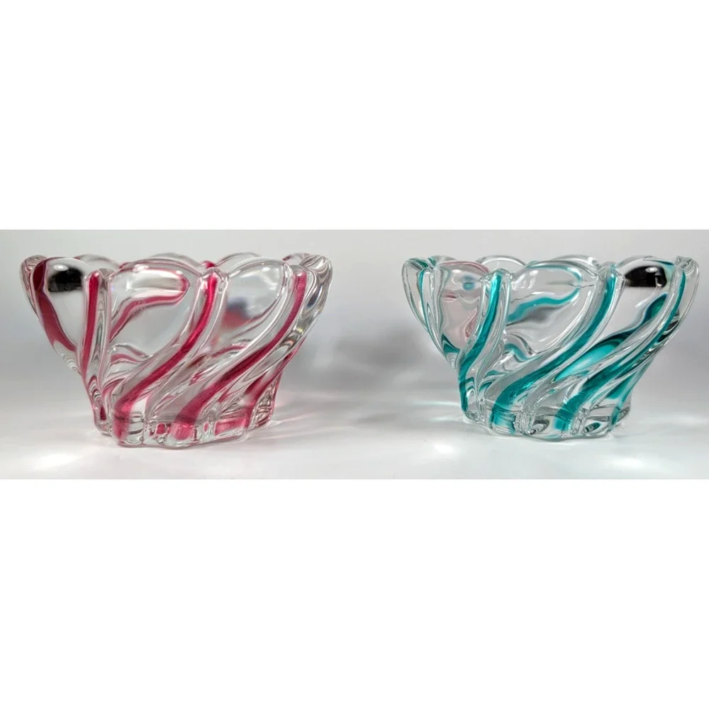 Mikasa Peppermint Red & Green Swirl Crystal Bowls 4